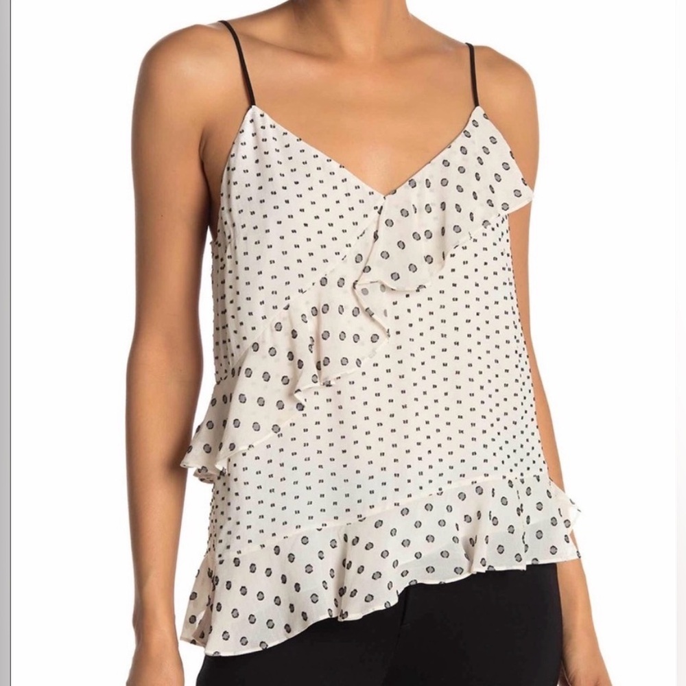 NWT Diane Von Furstenberg DVF Lara Tank Top White Black Polka Ruffle Dot Size L